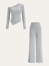 One-Shoulder Long Sleeve Top and Pants Set